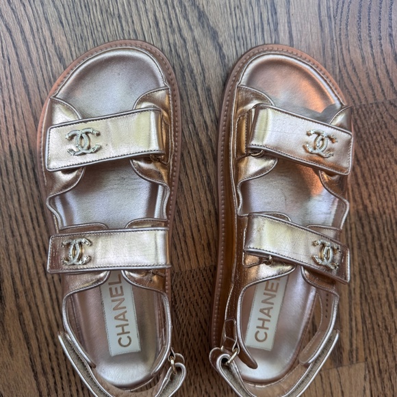 Chanel Rose gold dad Sandel size 37.5 - Picture 1 of 10